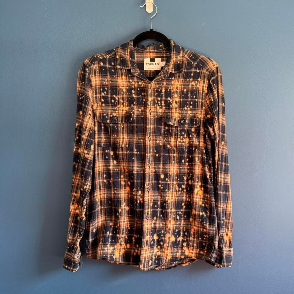Topman Flannel Shirt Men's Size XS Plaid Bleach Splatter Tumblr 2010s Grunge‎